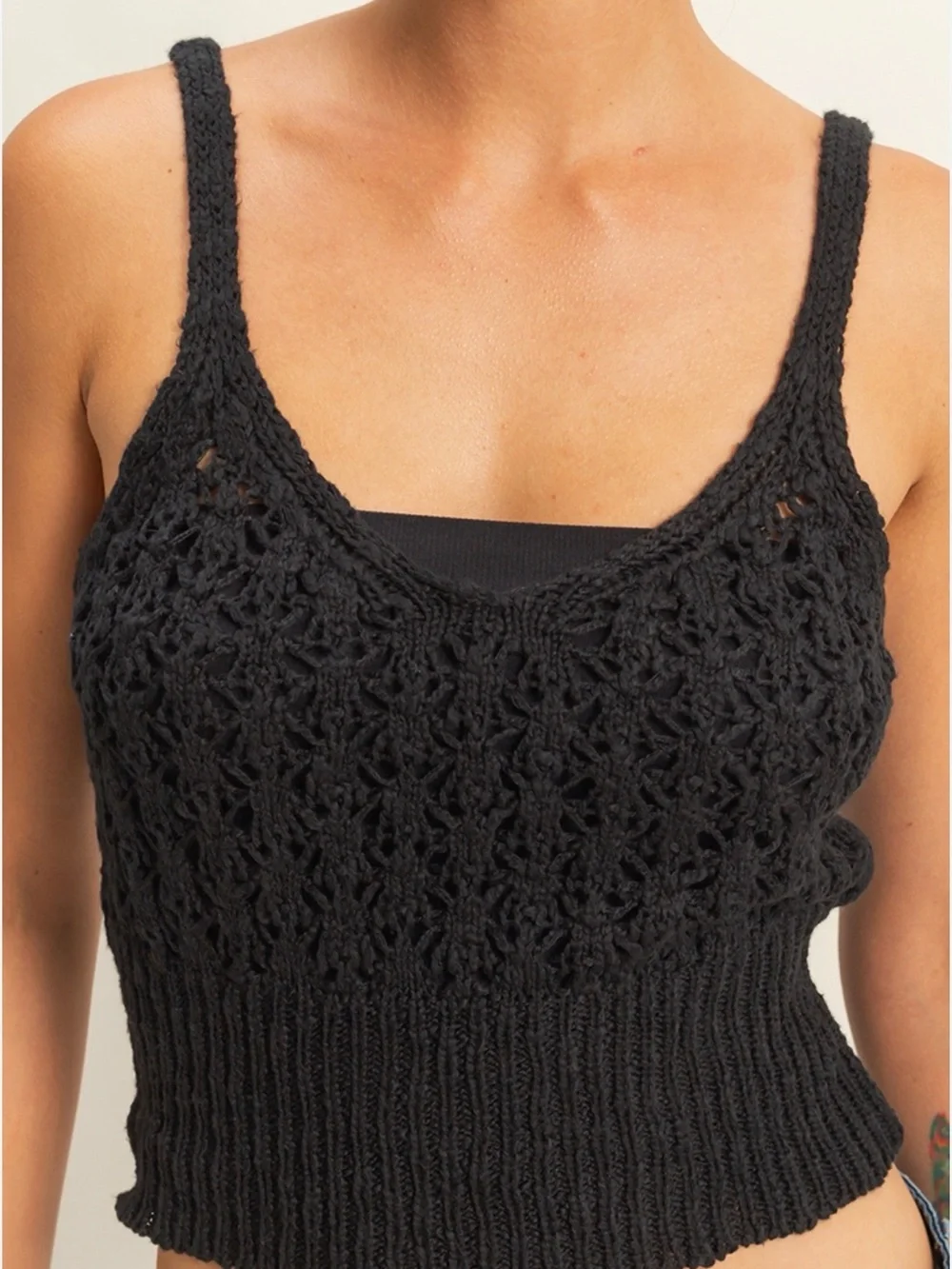 Black Crochet Knit Crop Tank Top - NWT - Small - Picture 4 of 6
